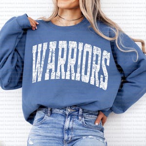 Warriors retro typography distressed School Spirit PNG, School Mascot, Go Team, Preppy Mascot Png, Trending Png, Jackets varsity DTG DTF b