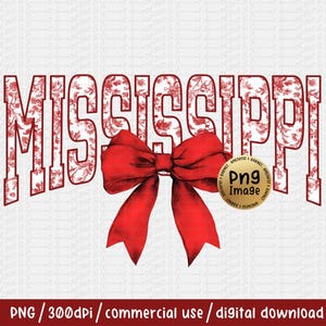 Mississippi State red Toile Floral Coquette Bow PNG Trendy Girly Shirt Design Coquette Bow State Shirt Design Dtf Dtg Sublimation