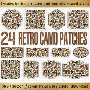 24 Camo Patch bundle PNG, Camouflage Duck Hunting PNG, Camo Hunting Sublimation, Camouflage, Old School Camo Hunting png, Digital Download 1