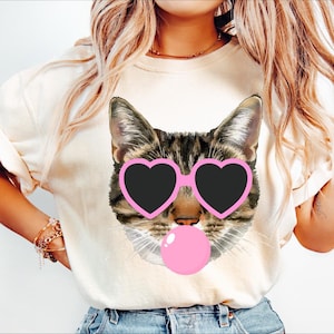 Cat blowing bubble png Cat PNG Cat Mascot Preppy PNG Preppy Mascot PNG Pink eyes heart Preppy Cat Shirt Sublimation Design