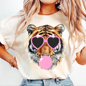 Tiger blowing bubble png Tiger PNG Tigers Mascot Preppy PNG Preppy Mascot PNG spirit shirt Preppy cute tiger girls shirt Sublimation Design