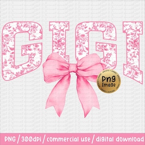 Gigi floral Chinoiserie Coquette PNG, Gigi Coquette Bow Png, Gigi retrô png, Gigi Png, Gigi Shirt Png, Gigi Varsity Sublimation Design rosa