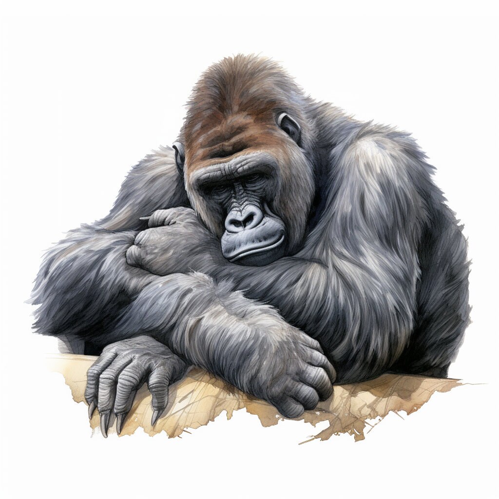 12 Gorilla Clipart, Gorilla Clip Art, Printable Watercolor Clipart, 12