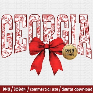Georgia State red Toile Floral Coquette Bow PNG Trendy Girly Shirt Design Coquette Bow State Shirt Design Dtf Dtg Sublimation