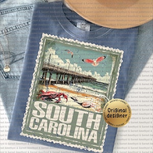 South Carolina Myrtle Beach Pier Stamp State Design PNG Shabby Chic Cottage Core Granmillenial 4th of July Americana USA Flag Memorial Day