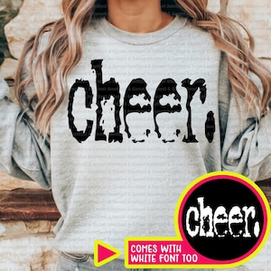 Cheer Typography Design, Digital Download, PNG File, Sublimation and DTF Design, Retro Typewriter, Vintage, 70&#39;s style Distressed Varsity