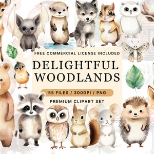 Delightful Woodland Clipart Cute Woodland Animals Clipart, Baby Animals, Woodland Baby Shower Clipart, Woodland Nursery, Boho Forest Animals