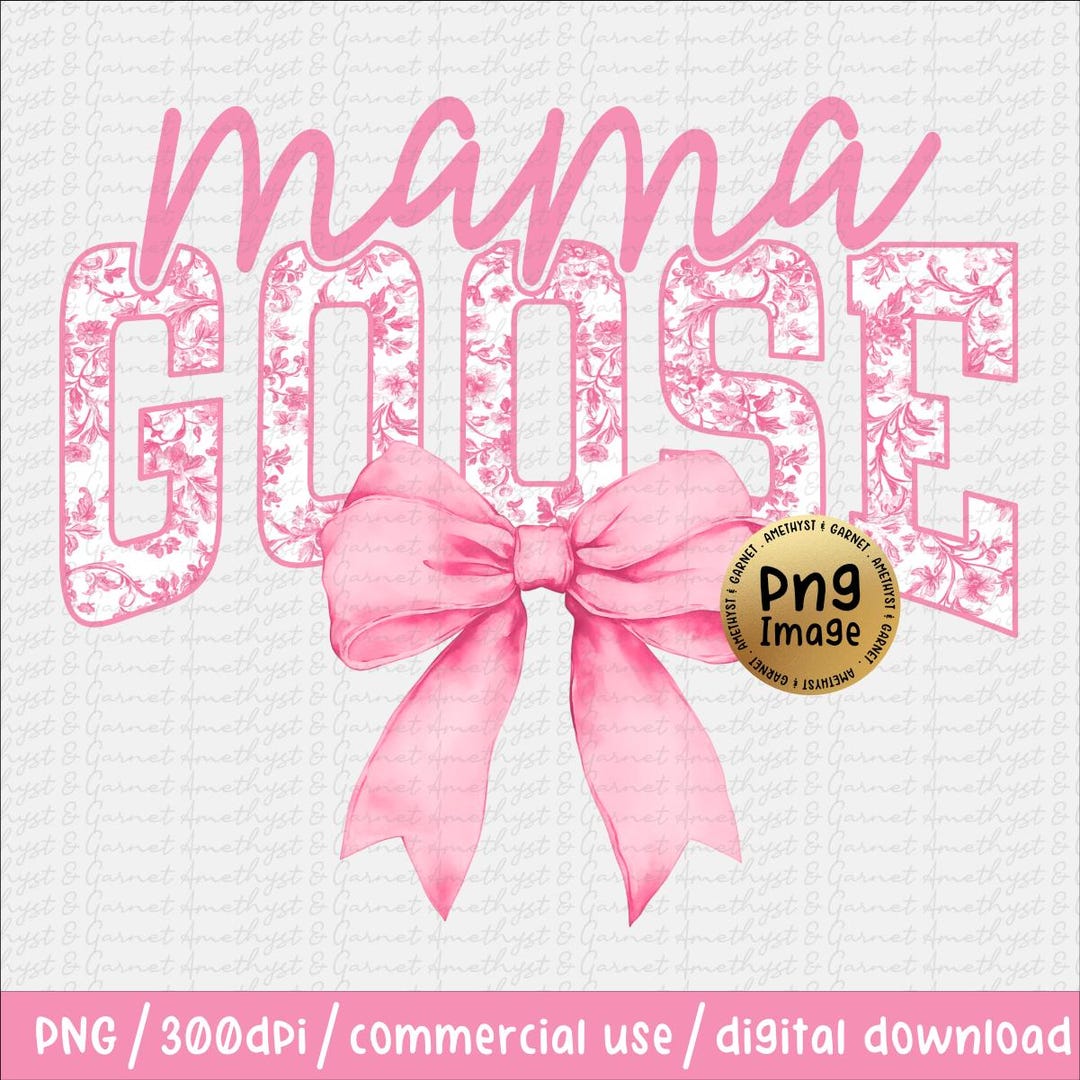 Mama Goose Floral Toile Pink Digital Png File Water Color Coquette Bow ...