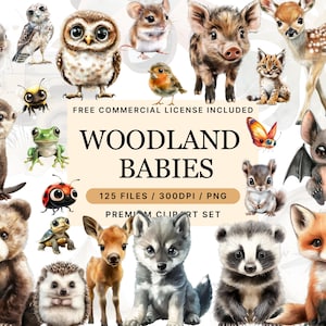 Boho Woodland Clipart, schattige bosdieren Clipart, babydieren, Woodland Baby Shower Clipart, Woodland Nursery, Boho Forest Animals