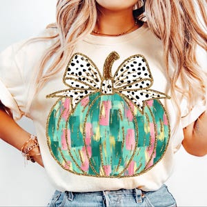 Colorful Coquette Gold Glitter Pumpkin Png, Girly Fall Pumpkin Design, Fall Pumpkin Coquette Bow Png, Dalmatian Dots Bow Fall brushstroke 29