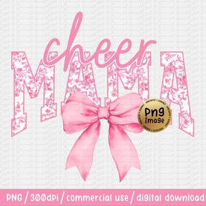 Cheer Mom Floral Toile Pink Water Color Coquette Bow Png, Cheerleader Mama Png, Cheerleading Png Distressed Cheer Png, Cheer Mom Varsity Png
