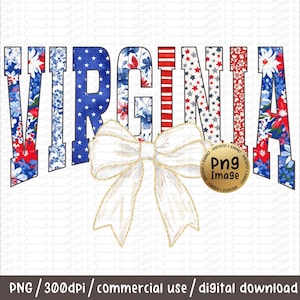 Virginia PNG Shabby Chic Cottage Core Granmillenial 4th of July Americana USA Flag Fourth of July Memorial Day State PNG Coquette Bow