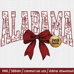 Alabama State Maroon Toile Floral Coquette Bow PNG Trendy Girly Shirt Design Coquette Bow State Shirt Design Dtf Dtg Sublimation