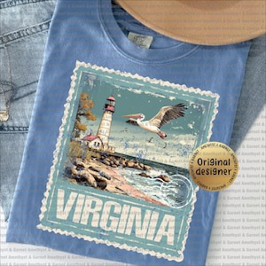 Virginia Lighthouse by the sea Stamp State Design PNG Shabby Chic Cottage Core Granmillenial 4th of July Americana USA