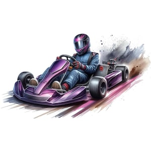 12 紫色のゴーカート クリップアート | 商用利用向け PNG 形式、即時ダウンロード、水彩画画像 | ゴーカート クリップアート | カート アート