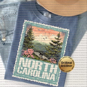 North Carolina Blue Ridges Stamp Shabby Chic Cottage Core Grandmillenial 4th of July Americana USA Flag Fourth of July Memorial Day State