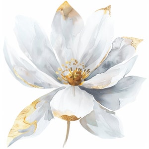 12 weiße Blumen Clipart, weißer Blumendruck, druckbare Aquarell Clipart, hochwertige PNGs, digitaler Download, Papiermodell, Junk Journal