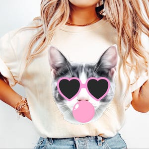 Cat blowing bubble png Cat PNG Cat Mascot Preppy PNG Preppy Mascot PNG Pink eyes heart Preppy Cat Shirt Sublimation Design