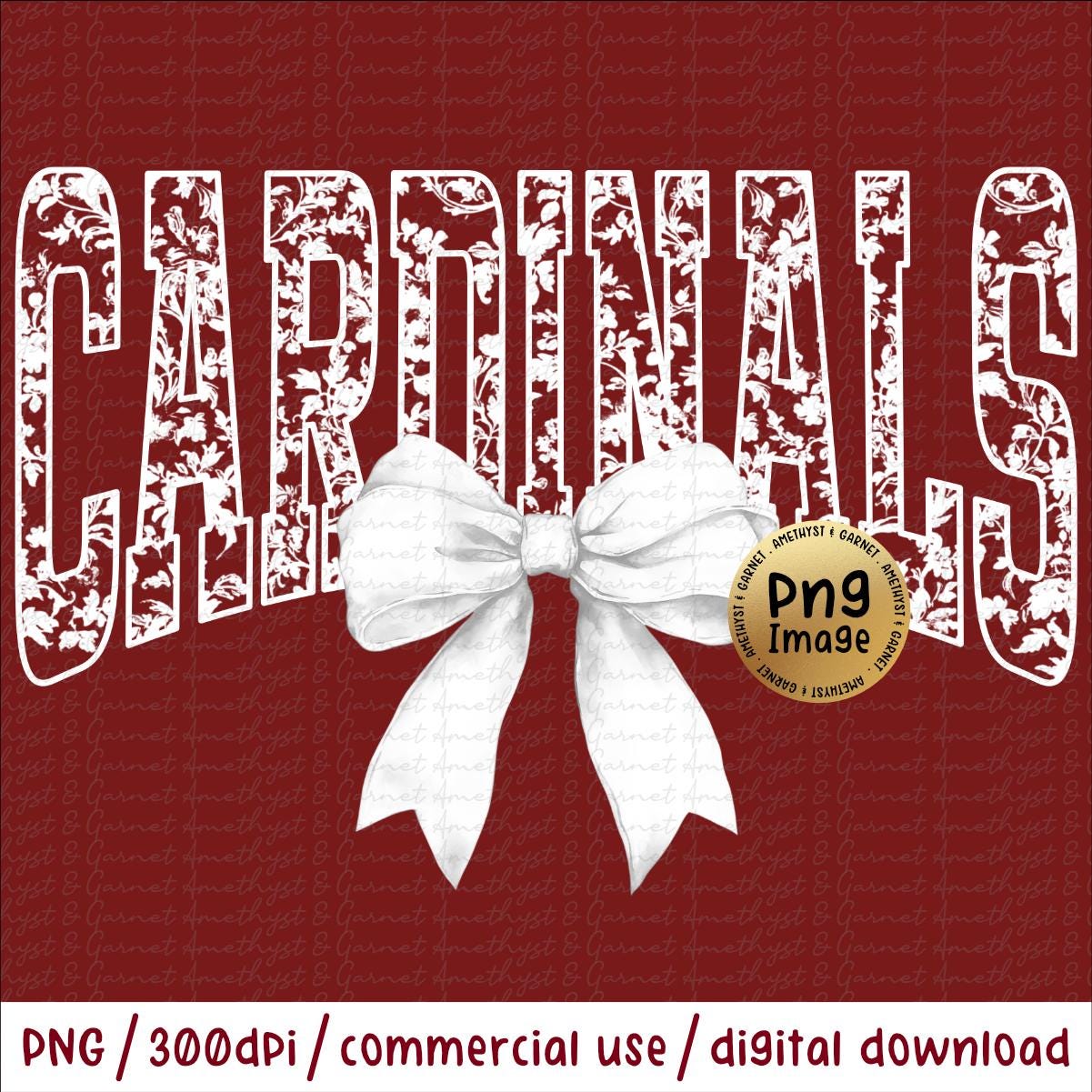 Cardinals White Floral Toile Chinoiserie Watercolor Coquette Bow PNG | Printable Clip Art for DTF DTG Sublimation