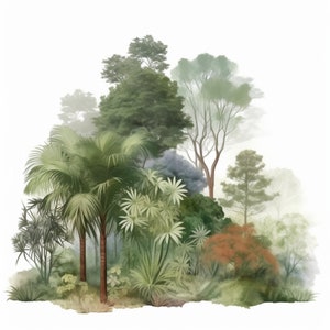 17 Acuarela Selva clipart Selva paisaje papel digital ilustraciones tropicales - Fondos de plantas verdes -paisaje tropical jpg gráfico