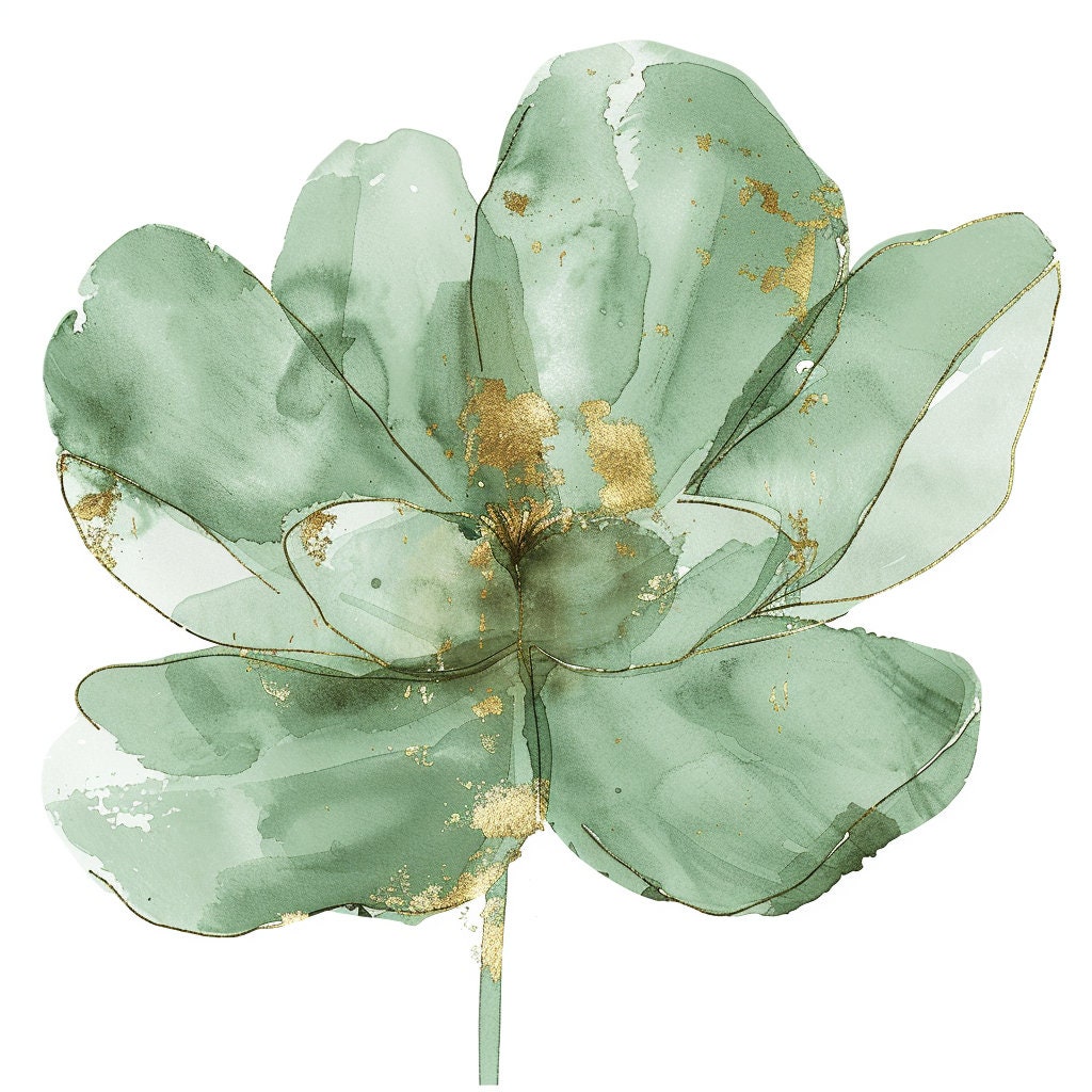 12 Green Flowers Clipart, Green Floral Print, Printable Watercolor