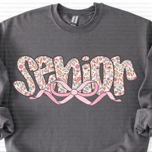 Senior PNG Coquette Girly Floral Bows boho Pink Hydrangeas Grandmillenal PNG Vintage Grandma Mama Shirt Design Class of 2025 Grad PNG