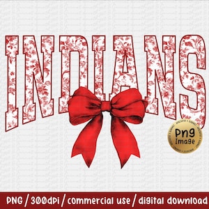 Indians red Floral Toile Chinoiserie team  Water Color Coquette Bow Clip Art Printable Dtf Dtg Sublimation Design Team