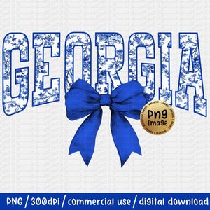 Georgia State blue Toile Floral Coquette Bow PNG Trendy Girly Shirt Design Coquette Bow State Shirt Design Dtf Dtg Sublimation