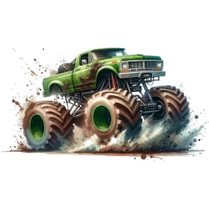 9 PNG VERDE Monster Truck Clipart / Extreme Offroad Vehicle Clipart Monster truck bundle Illustrazioni Download immediato per uso commerciale