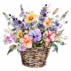 Bloemenmand clipart, 10 hoge kwaliteit JPG's, junk journaling, digitale planner, kunst aan de muur, digitale papier ambachtelijke, aquarel