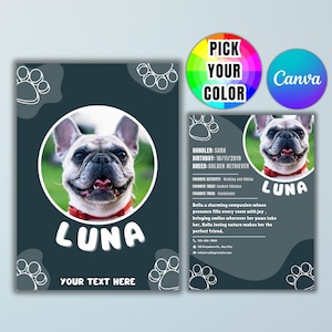 Plantilla de tarjeta coleccionable de perro, plantilla de tarjeta de mascota editable en Canva, plantilla de tarjeta de perro personalizable para hacer tú mismo, regalo de tarjeta coleccionable de perro personalizada e imprimible