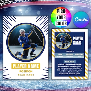 Modèle de carte à collectionner de hockey sur glace, modèle modifiable de toile de carte de joueur, cartes de sport personnalisables bricolage, cadeaux imprimables de carte de hockey d'équipe d'école