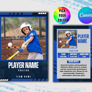 Baseball Sammelkarten Vorlage, anpassbare DIY Sportkarte, personalisierte Spielerkarte, druckbare bearbeitbare Schulteamgeschenke Canva Vorlage