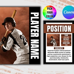 Modello Canva per biglietti collezionabili di baseball, carta sportiva personalizzabile fai-da-te, carta giocatore personalizzata, modello Canva stampabile modificabile per regali per squadre scolastiche