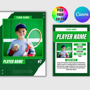 Tennis Trading Cards Template Customizable Tennis Player Card Personalized DIY Sports Card Printable School Team Gifts Canva Template