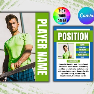 Modèle de cartes de tennis à collectionner Carte de joueur de tennis personnalisable Carte de sport personnalisée à faire soi-même Modèle Canva imprimable