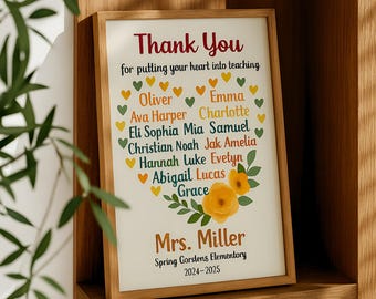 Custom Teacher appreciation Gift from students personalized Teacher thank you End Of School Keepsake gift Printable Teacher gifts from class