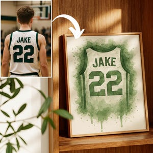Custom Basketball Jersey Number Poster Print decor, Personalized basketball player wall art Birthday Gift for him player watercolor design