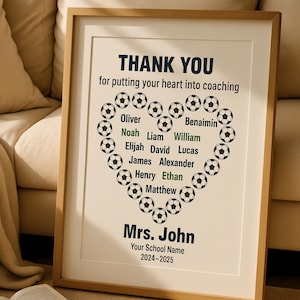 Soccer Coach appreciation thank you Gift from players team personalized Coach End Of season/Year Keepsake poster custom Printable gifts