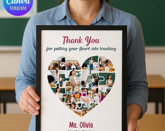 Collage de fotos para profesores: recuerdo de agradecimiento imprimible y personalizado (plantilla de Canva, descarga digital)