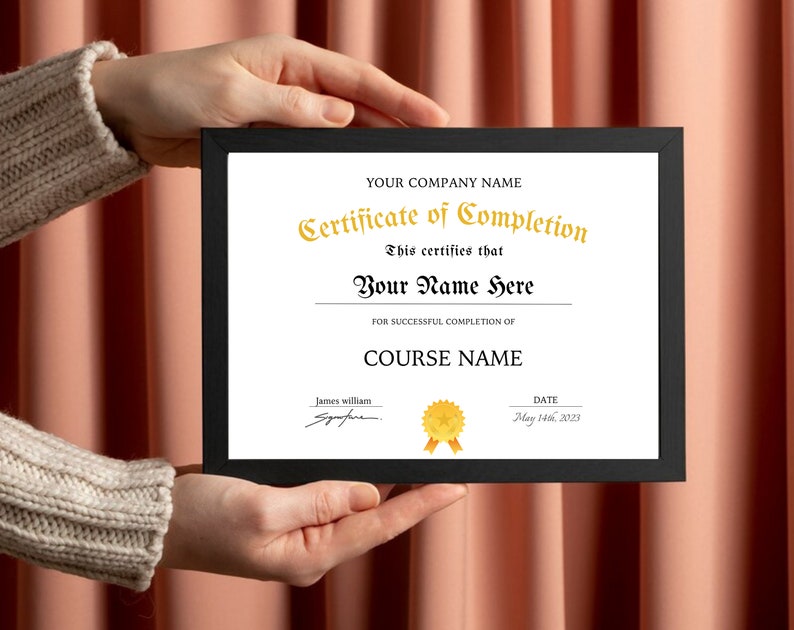 Simple Editable Certificate of Completion Template Printable - Etsy