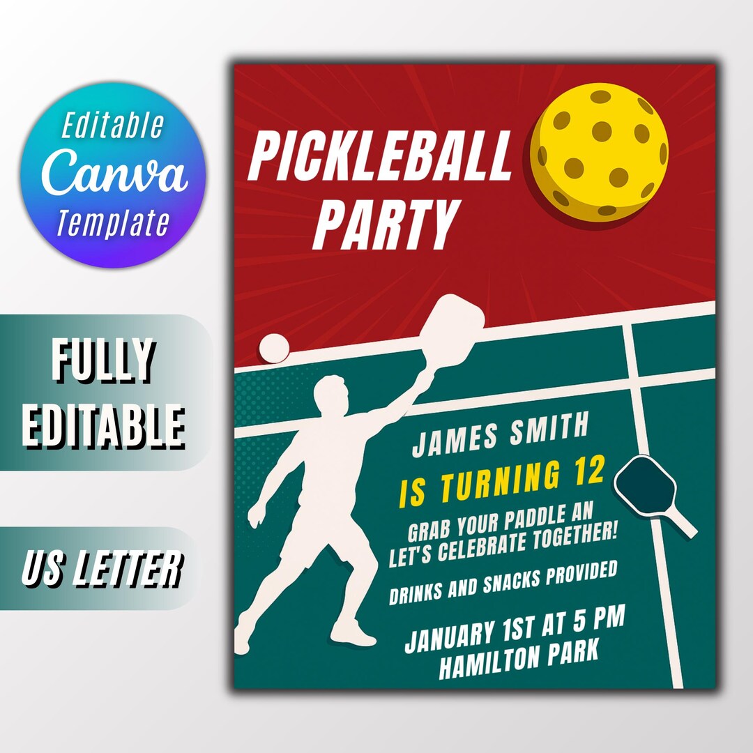 Pickleball Birthday Invitation Editable Pickle Ball Theme Birthday ...