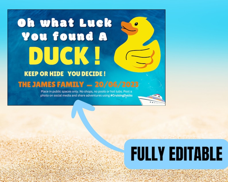 Editable Duck Cruising Ducks Tag You Found a Duck Template Gift for