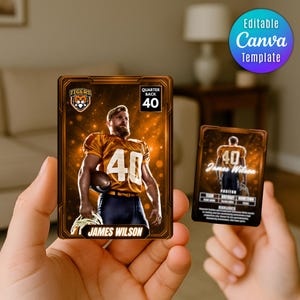 Football trading card template Personalized football player athlete card gift team school DIY Canva template Printable Custom Gifts Cards