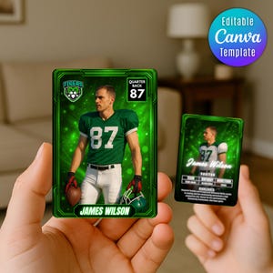 Football trading card template Personalized football player athlete card gift team school DIY Canva template Printable Custom Gifts Cards