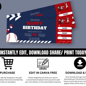 Printable Baseball Game Tickets, Instant Download, Editable Baseball ...