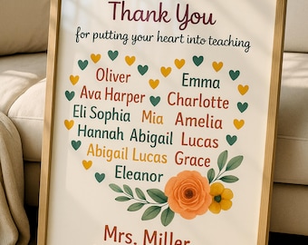 Custom Teacher Appreciation thank you Gift from students class, personalized Teacher End Of School Keepsake gift, Printable Teacher gifts