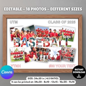 baseball picture frame template photo collage gift school team photo custom Gift for player/coach, personalize banner baseball keepsake 2025