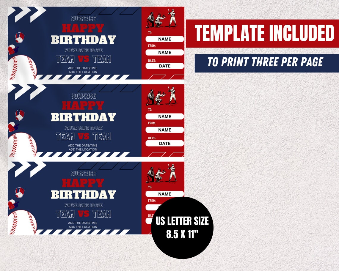 Printable Baseball Game Tickets, Instant Download, Editable Baseball ...