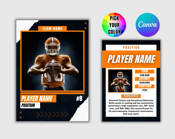 Editable Football Player Card Template, DIY Sports Trading Card Design, Personalized Canva Team Roster Card, Printable Kids Gift